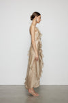 Artel Retro Wave Kiss Light Brown Ruffled High-Slit Dress