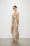 Artel Retro Wave Kiss Light Brown Ruffled High-Slit Dress