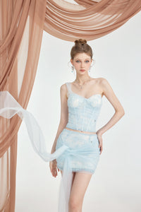 Sheer Luck Rhea Sheath Top Flutter Mesh Mini Skirt Set