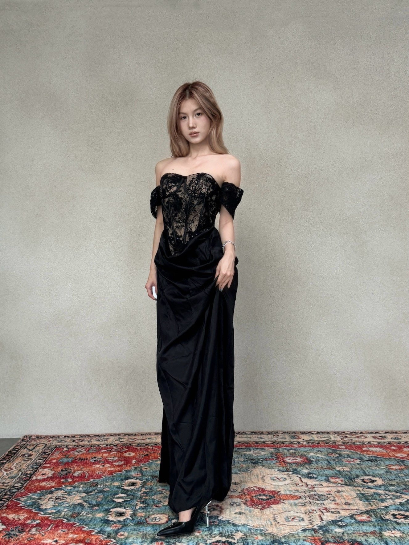 CROWCREW Obsidian Fishbone Strapless Dress
