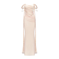 Sheer Luck Marlee Beaded Floral Wrap Hip Fishtail Dress (Light Pink)