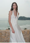 Sheer Luck Tasman V-Neck Cutout Waisted Neck Midi Dress (White)