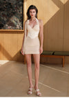 Sheer Luck Rosetta Mesh Halter Neck Pleated Corset Skirt (Creme Pink)