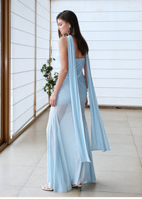 Sheer Luck Kira Mesh Flutter Ruffle Ruffle Maxi Dress Dress (Blue)