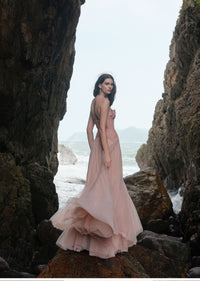 Sheer Luck Wavy Lace Corset Sheath Hem Mesh Dress (Rose Pink)