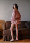 Sheer Luck See Off-Shoulder Bubble Puffy Panty Mini Dress (Pink)