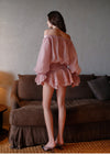 Sheer Luck See Off-Shoulder Bubble Puffy Panty Mini Dress (Pink)