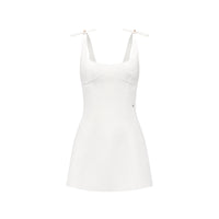 Sheer Luck Pebble Elegant Short Halter Mini Dress (White)