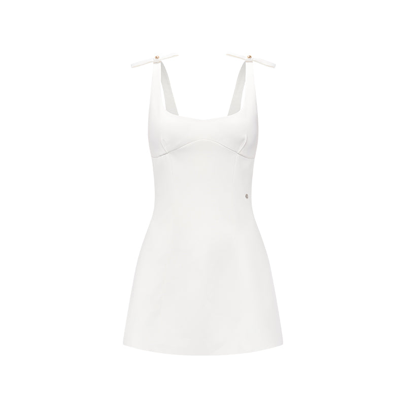 Sheer Luck Pebble Elegant Short Halter Mini Dress (White)