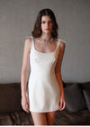 Sheer Luck Pebble Elegant Short Halter Mini Dress (White)