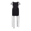 Sheer Luck Nyree Mesh Flutter Belt Off-Shoulder Wrap Mini Dress (Black)