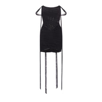 Sheer Luck Nyree Mesh Flutter Belt Off-Shoulder Wrap Mini Dress (Black)