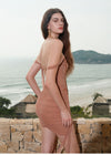 Sheer Luck Nyree Mesh Flutter Belt Off-Shoulder Wrap Mini Dress (Brown)