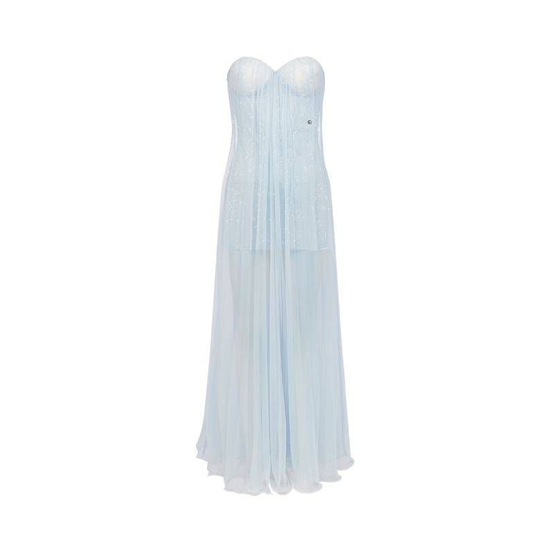 Sheer Luck Thea Sheath Mesh Backless Maxi Dress (Blue)