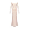Sheer Luck Aurora Off-Shoulder MeshStretchy Corset Maxi Dress (White)