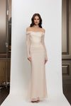 Sheer Luck Aurora Off-Shoulder MeshStretchy Corset Maxi Dress (White)