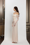 Sheer Luck Aurora Off-Shoulder MeshStretchy Corset Maxi Dress (White)