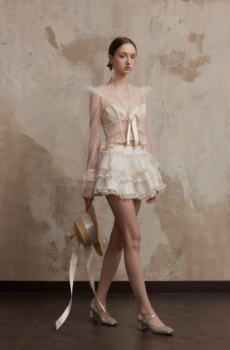 Fa Sogno White Layer Mini Skirt