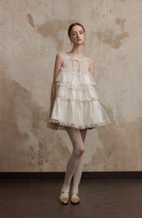 Fa Sogno Beige Lace Halter Dress
