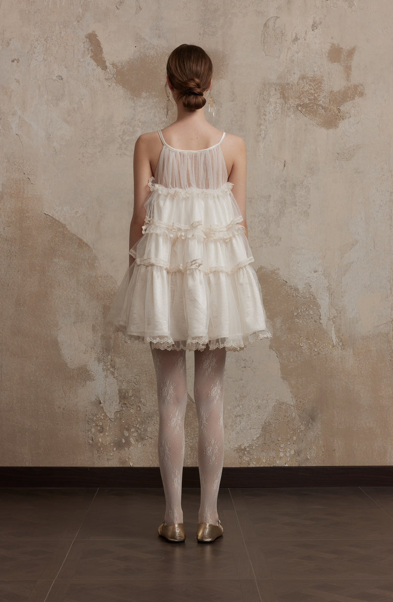 Fa Sogno Beige Lace Halter Dress