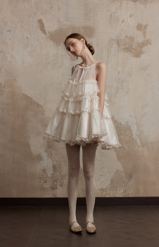 Fa Sogno Beige Lace Halter Dress