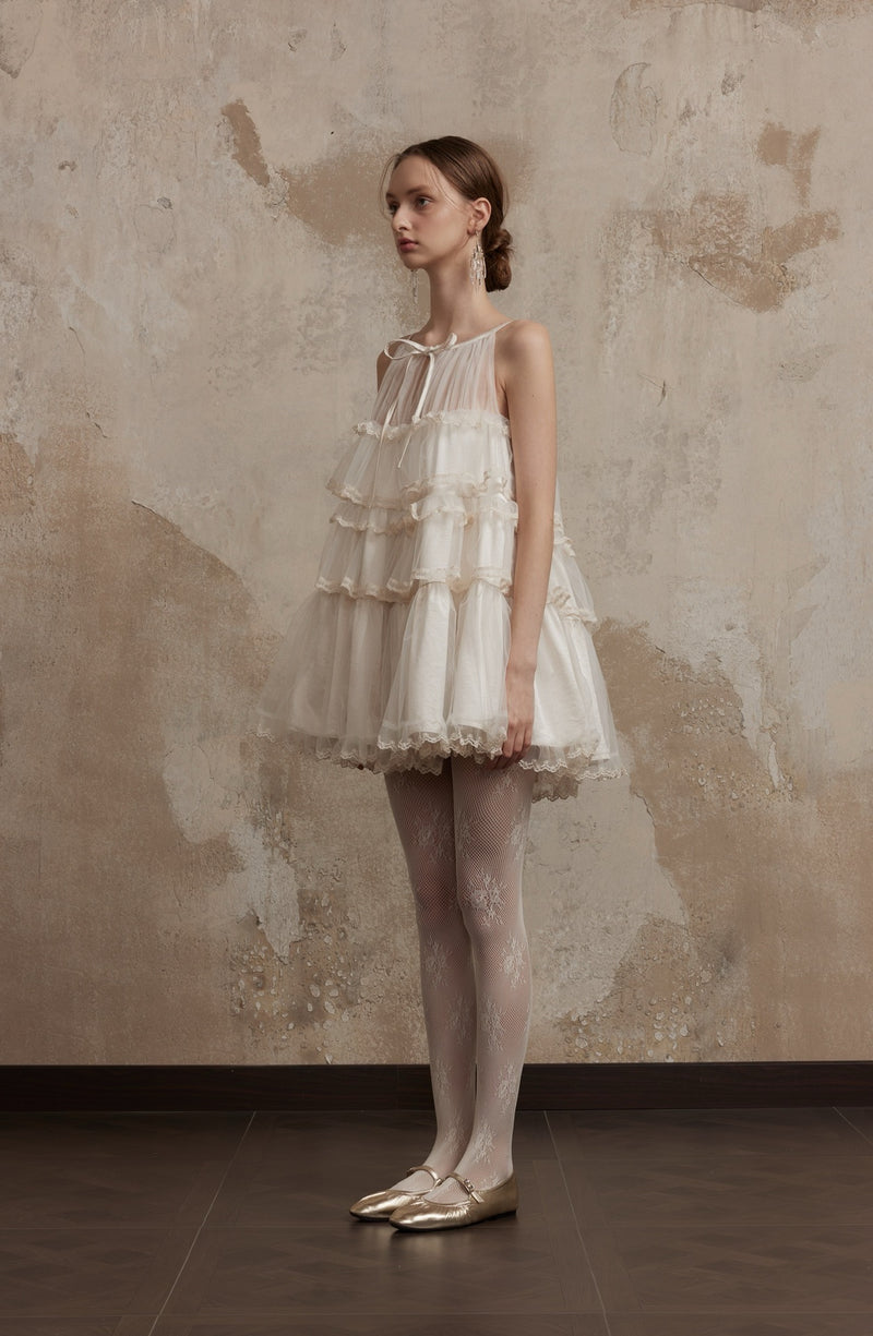 Fa Sogno Beige Lace Halter Dress