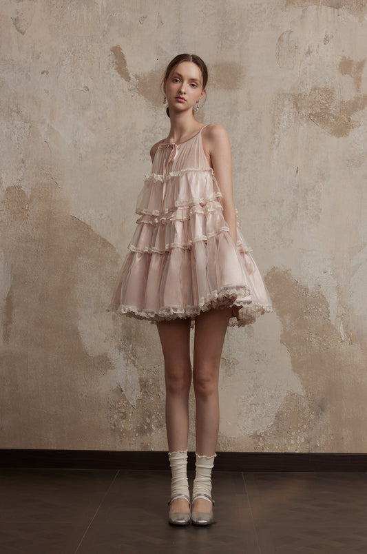 Fa Sogno Pink Lace Halter Dress