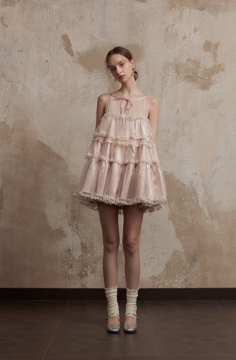 Fa Sogno Pink Lace Halter Dress