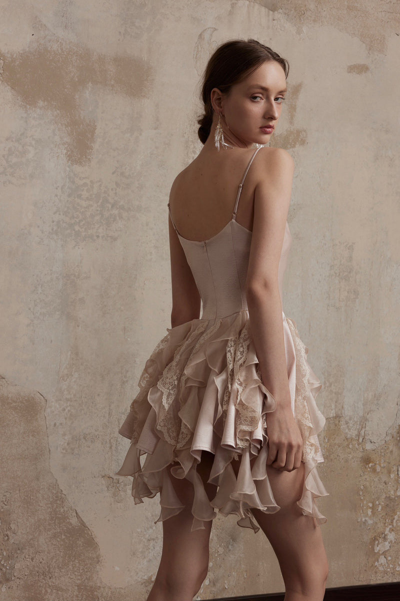 Fa Sogno Pink V neck Halter Dress