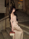 CROWCREW Gilded Double-Layer Fishbone Pleated Dress