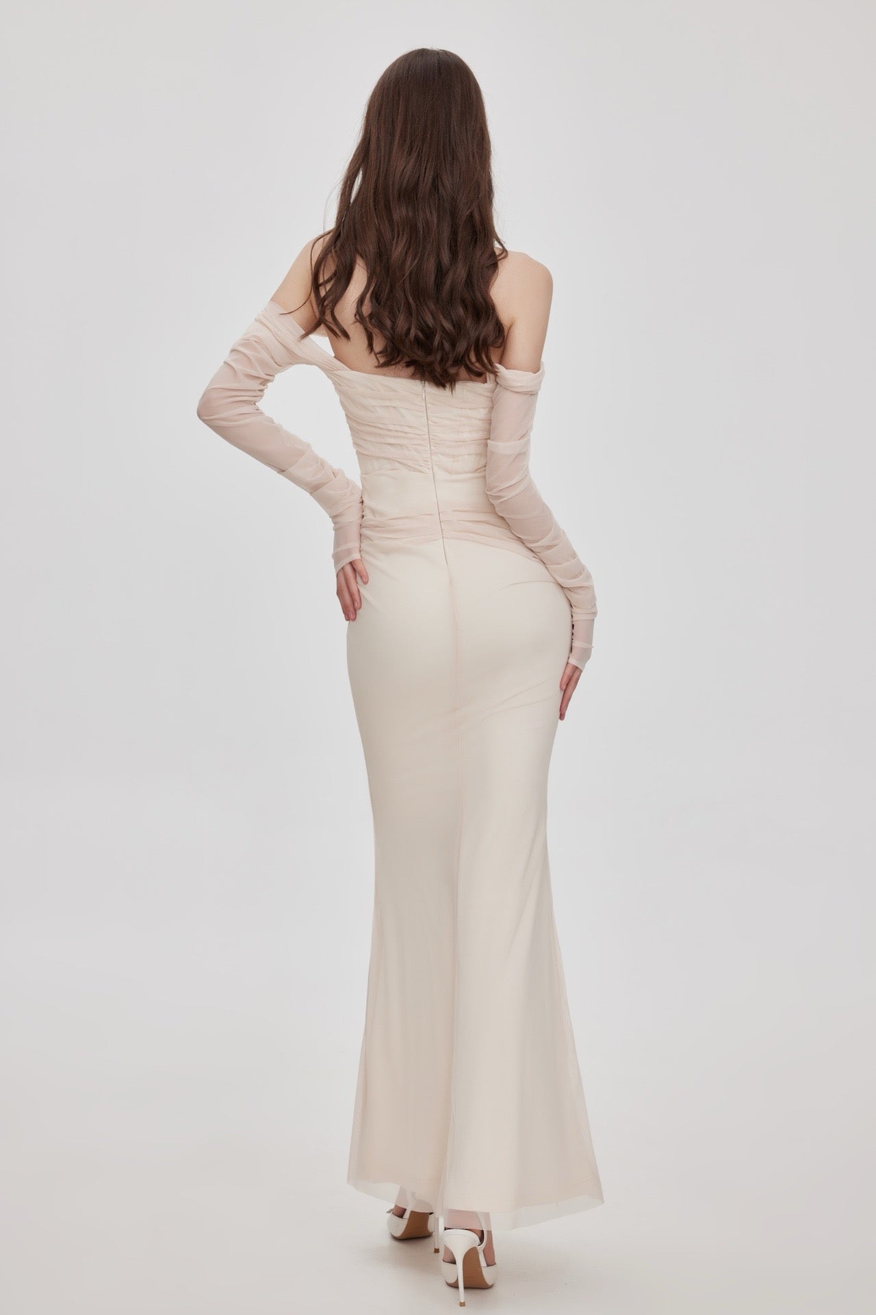 Sheer Luck Ariel Black Mesh Off-shoulder Maxi Dress