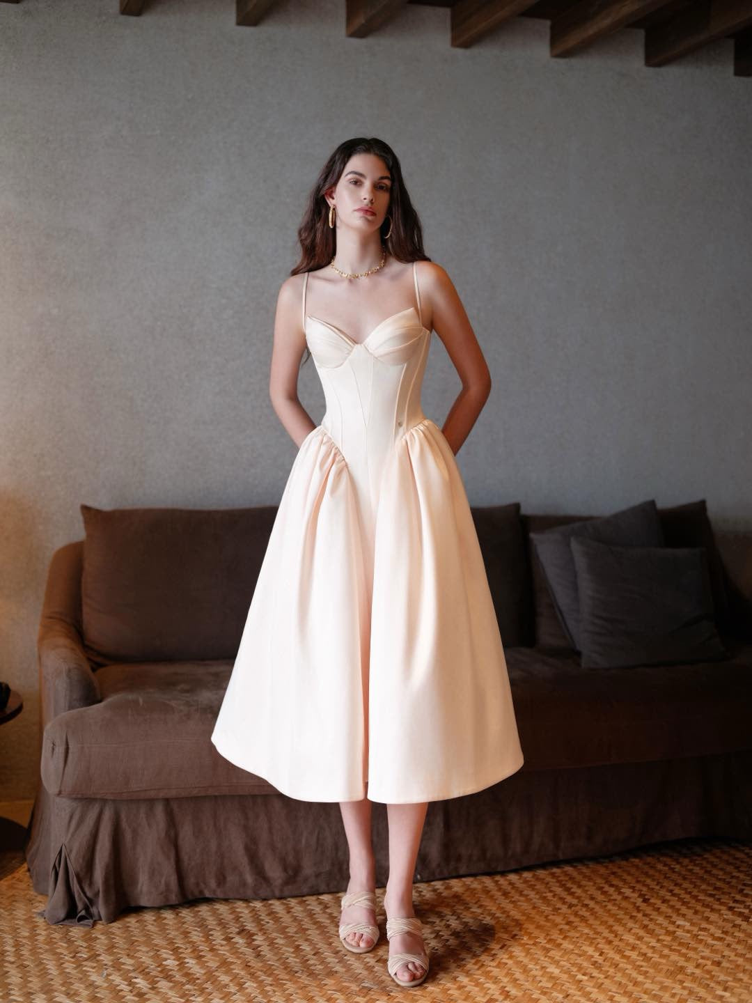 Sheer Luck Mirri White Sling Midi Dress