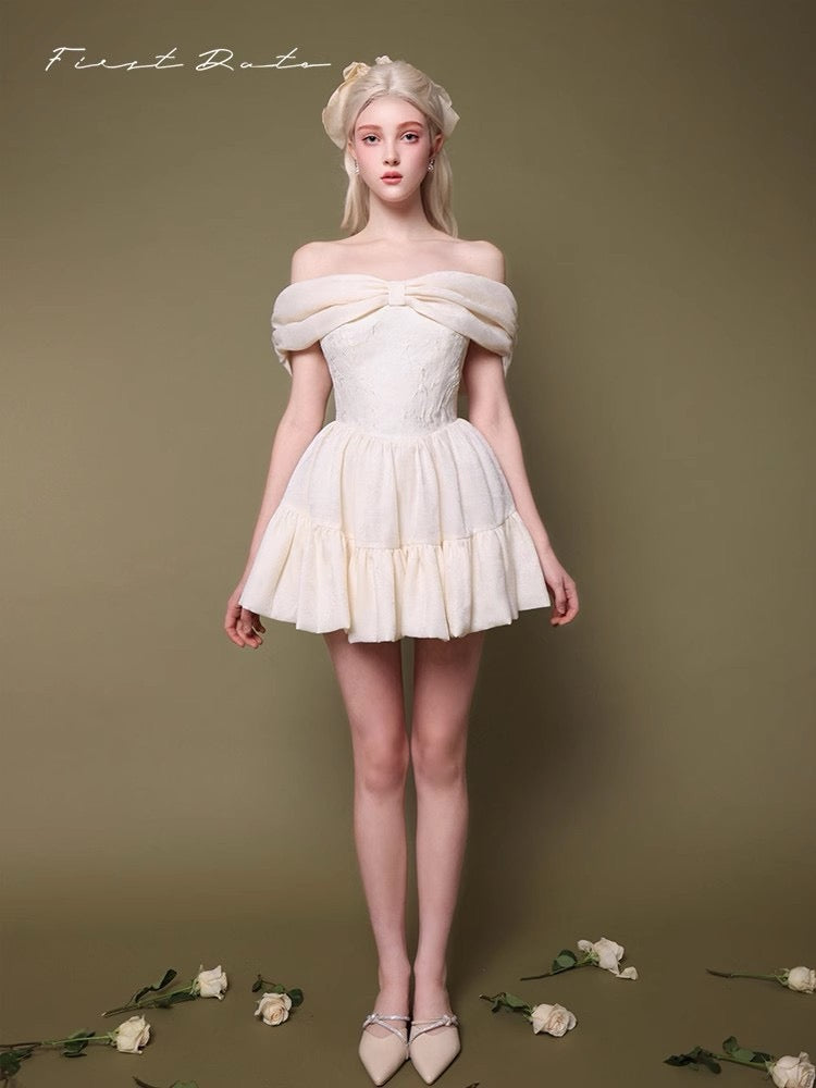 First Date Ivory Bow Dress