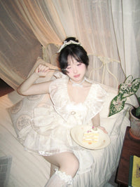 First Date Ivory Ruffled Collar Dress
