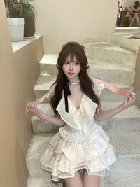 First Date Ivory Ruffled Collar Dress