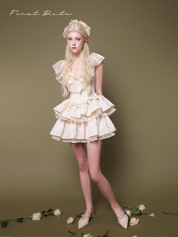 First Date Ivory Ruffled Collar Dress