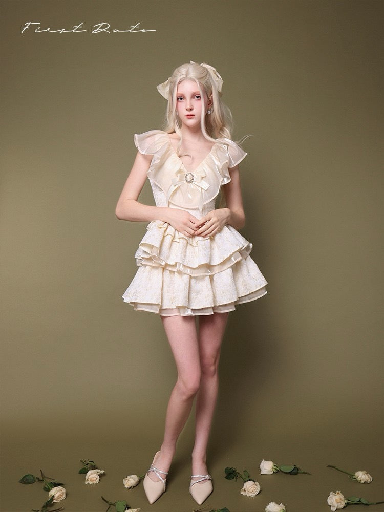 First Date Ivory Ruffled Collar Dress
