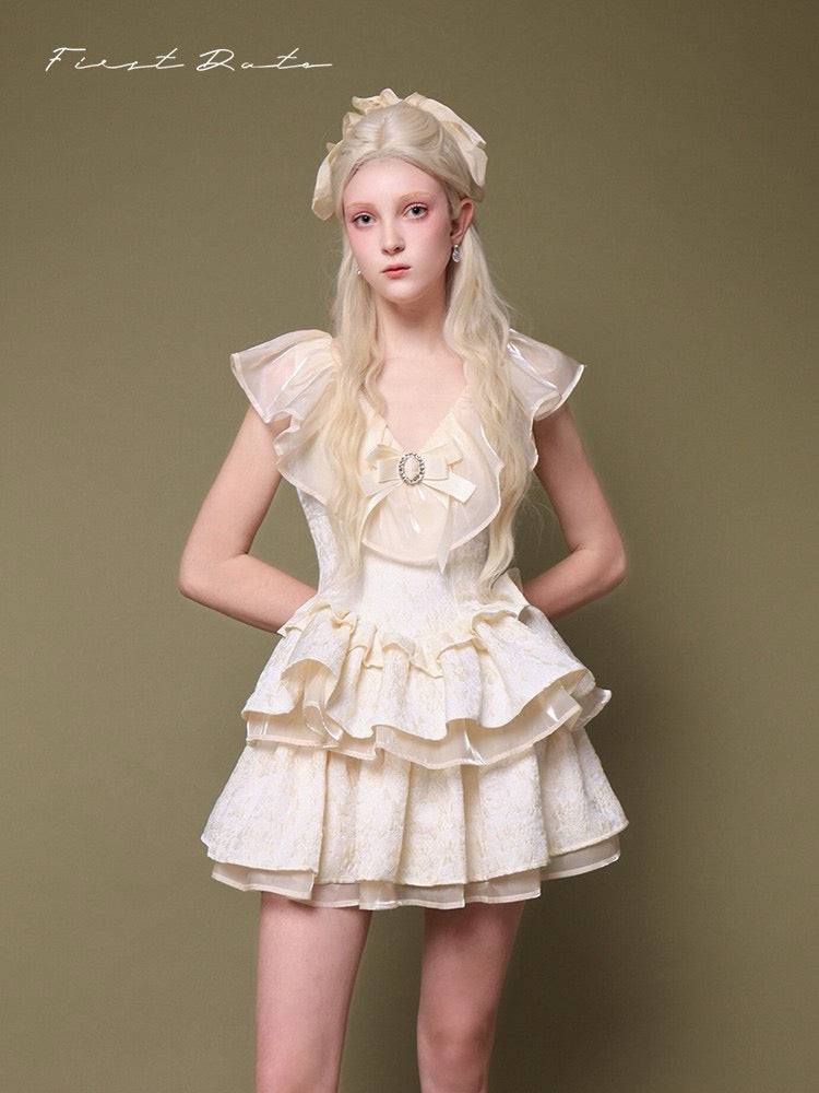 First Date Ivory Ruffled Collar Dress