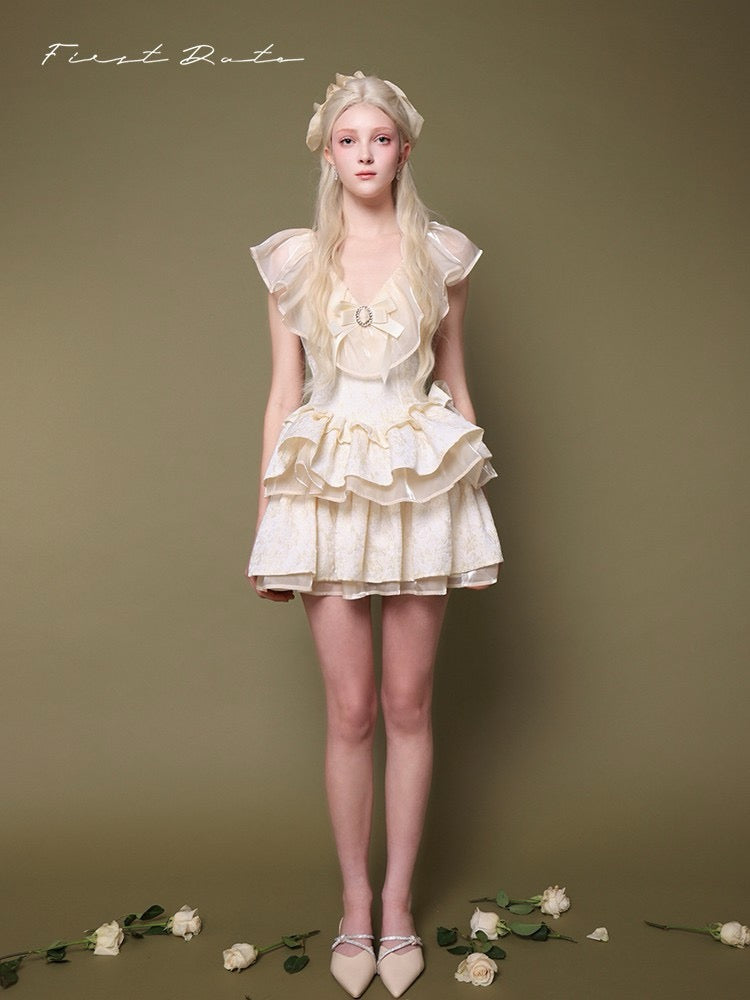 First Date Ivory Ruffled Collar Dress