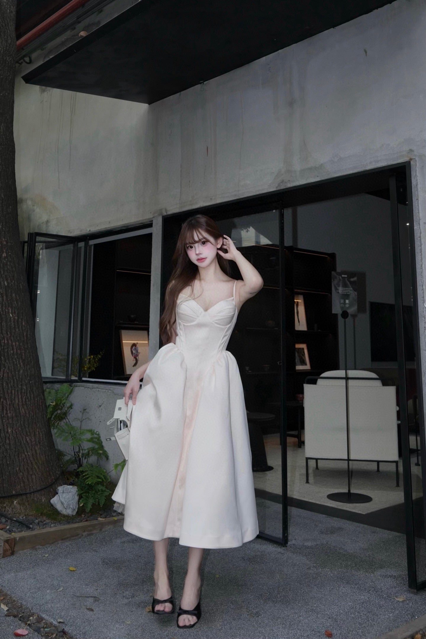 Sheer Luck Mirri White Sling Midi Dress