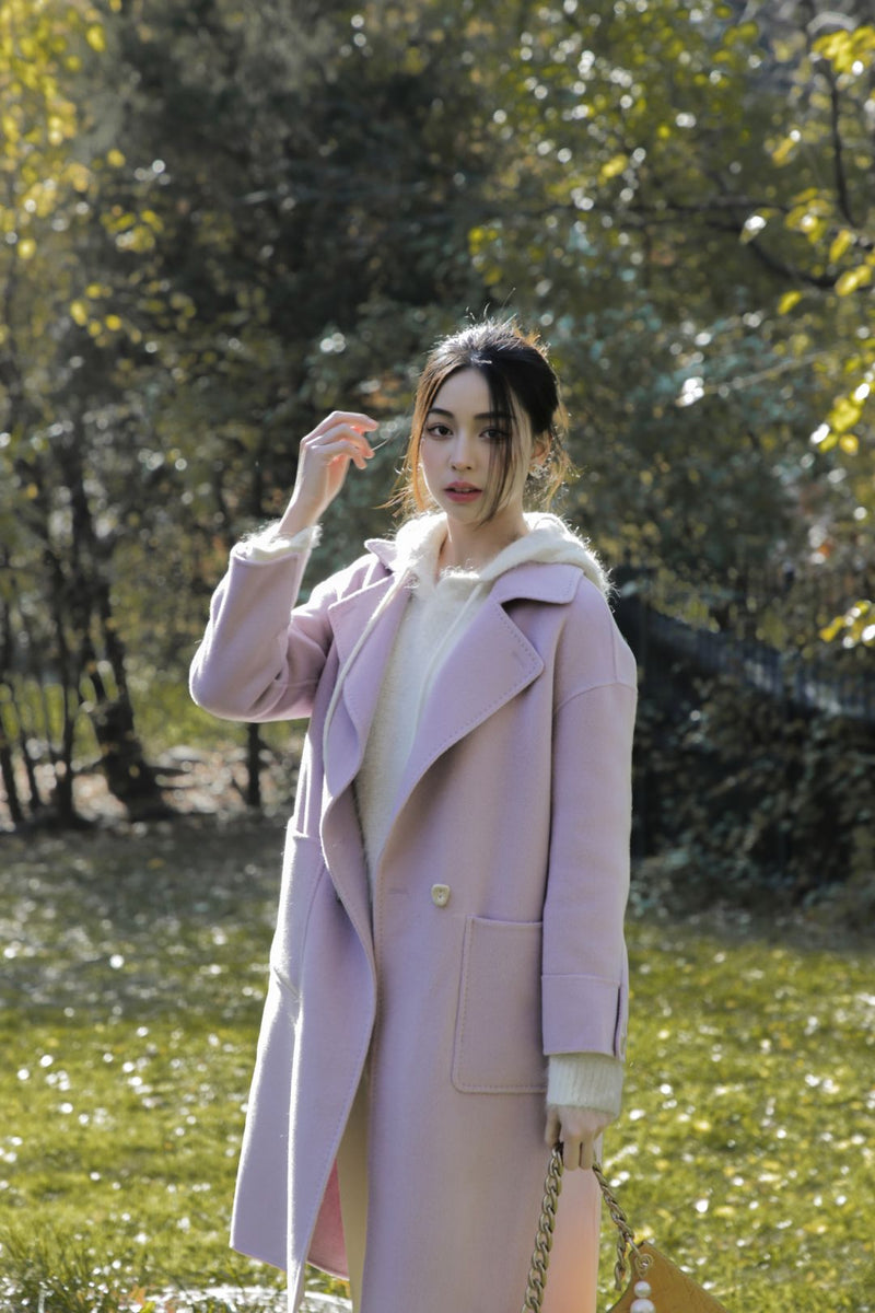 Lavender wool silk blend coat