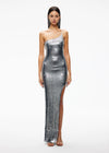 Silver Sequin Asymmetric Neckline Slim Madi Dress