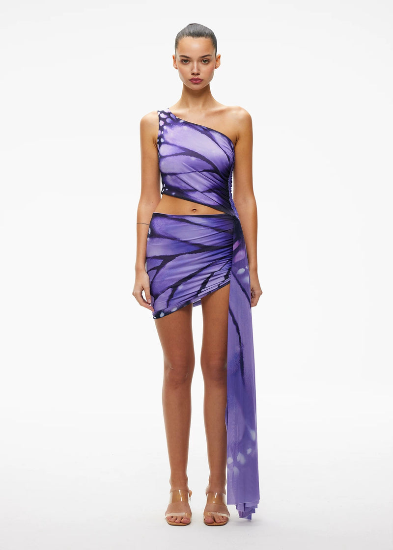 Purple Butterfly Print Slip Asymmetric Mini Dress M