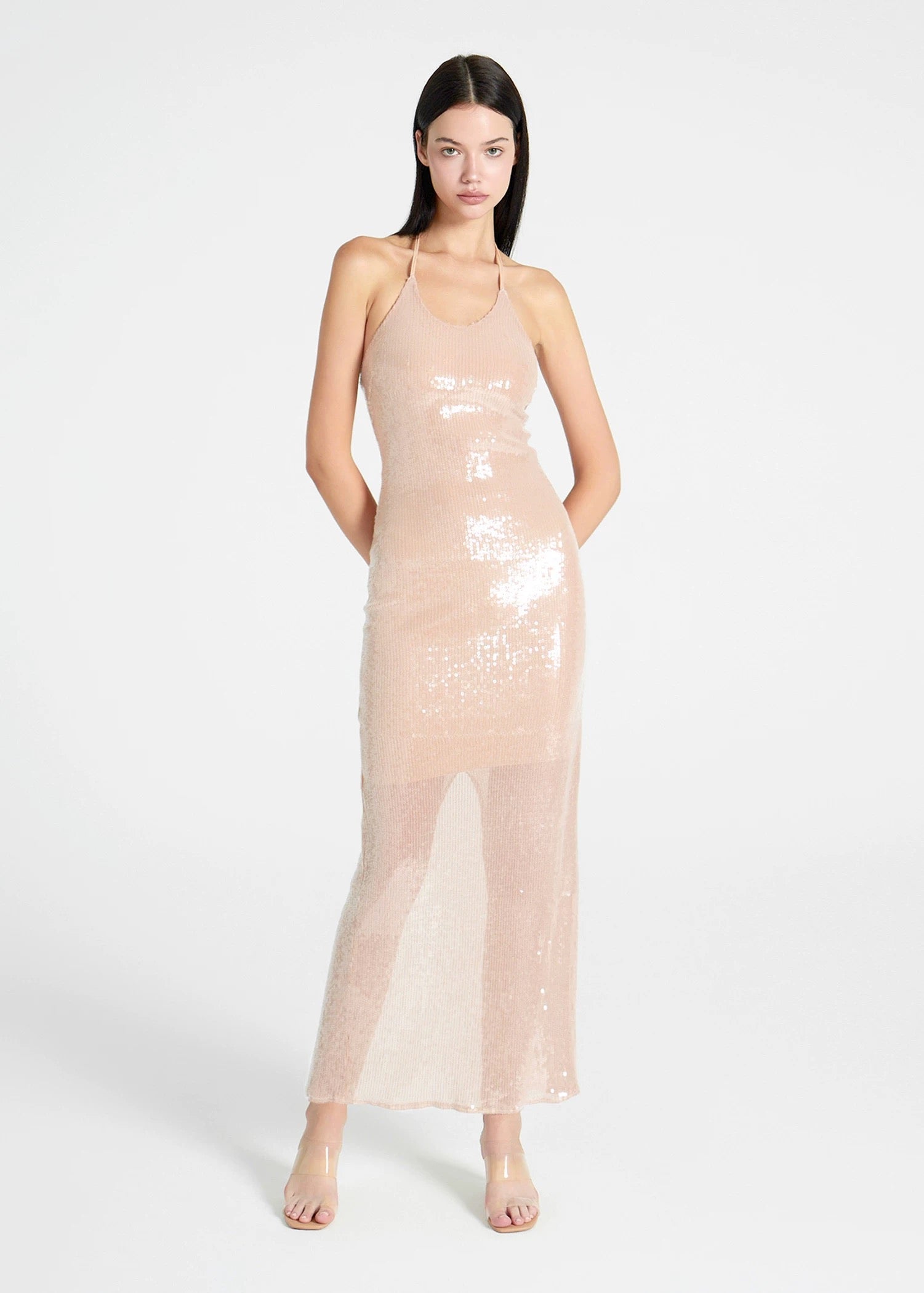 mermaid slip maxi dress Faeriesty Baby Blue Sequin Mermaid Gown Wedding Dresses Formal Prom Bridesmaid Spaghetti Strap Slim Fit Backless High Waist Elegant Glamorou,L