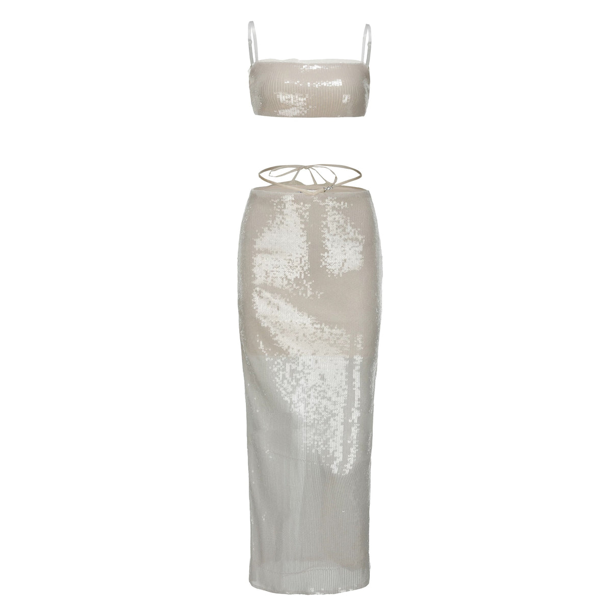 White Sequined Slip Top & Maxi Skirt Set