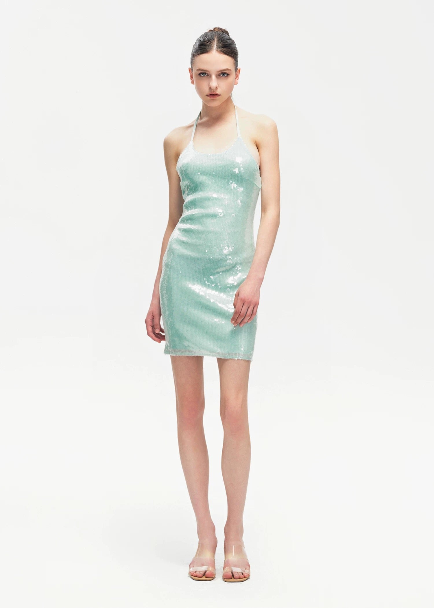 Mint Green Sequined Slip Slim Mini Dress K Mint Green Sequined Slip Slim Mini Dress K