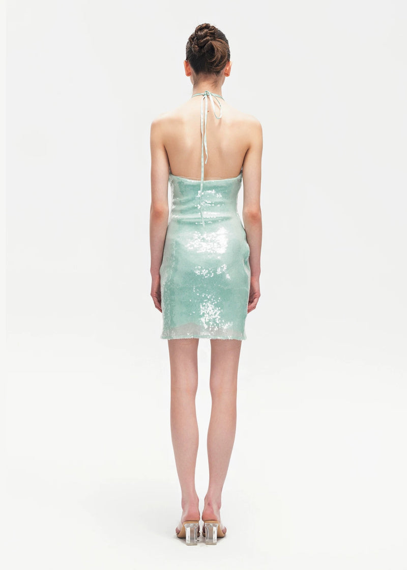 Mint Green Sequined Slip Slim Mini Dress