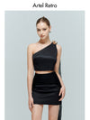 Black Asymmetric Neckline Top Mini Skirt Set