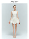 White Floral Texture Sleeveless Sabrina Pearl Embellished Backless Mini Dress