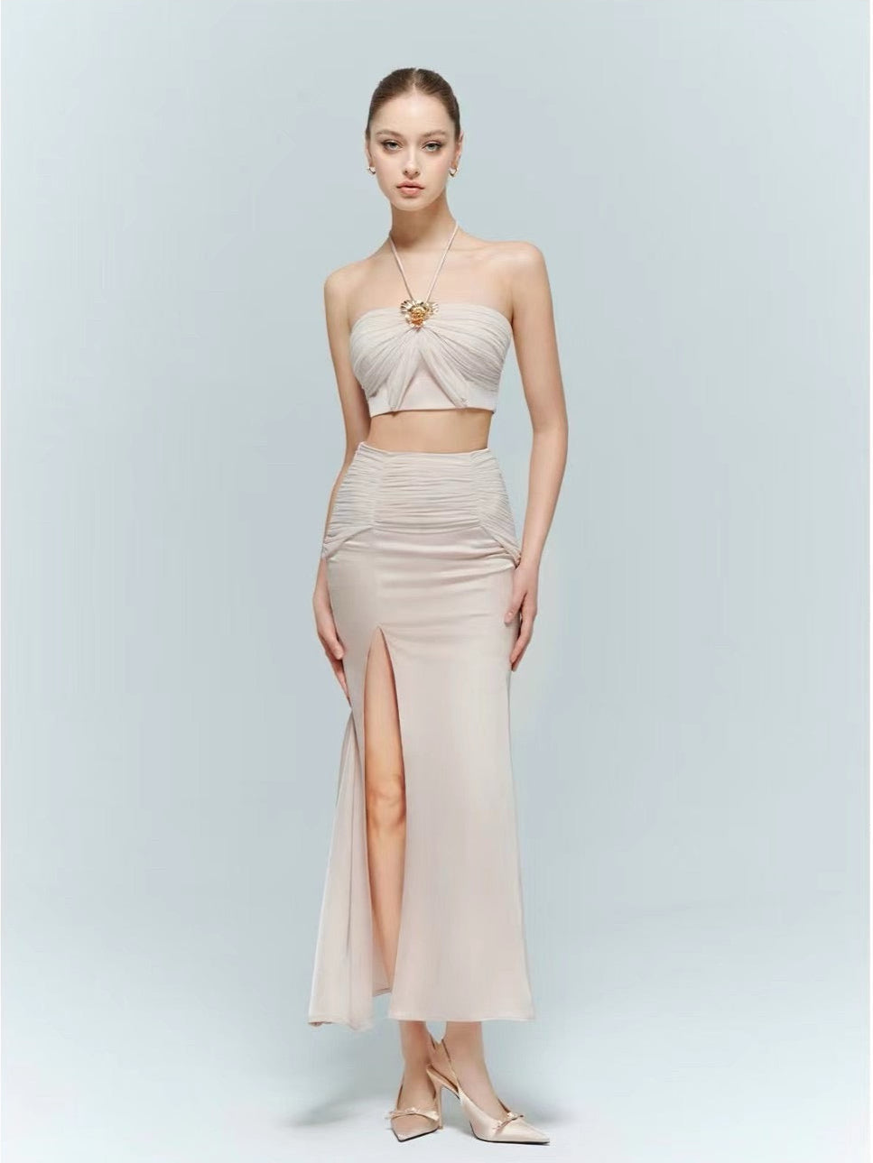 Artel Retro Sheath Strapless Top Wrap Midi Skirt Set